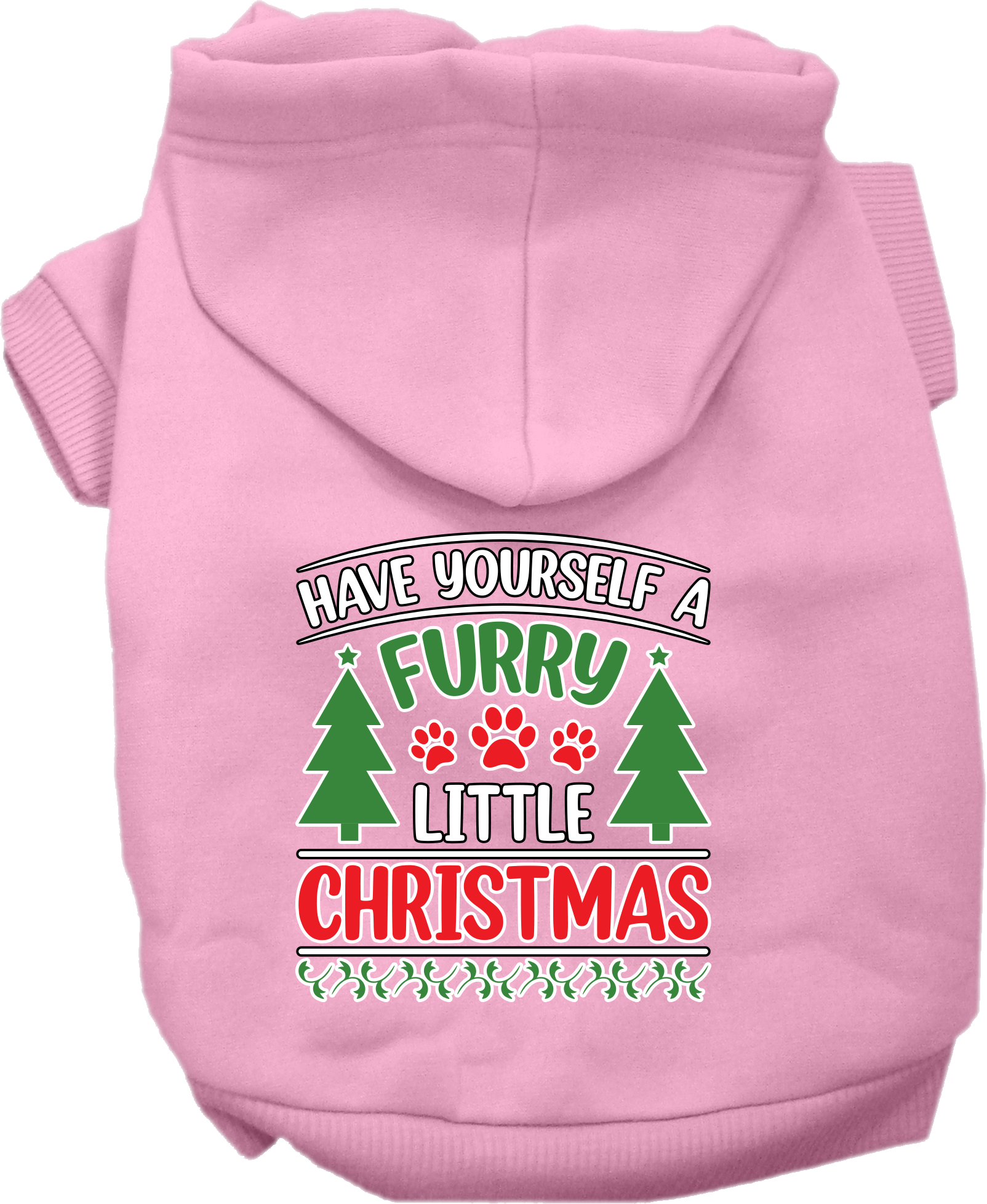 Furry Little Christmas Screen Print Dog Hoodie Light Pink Size XS